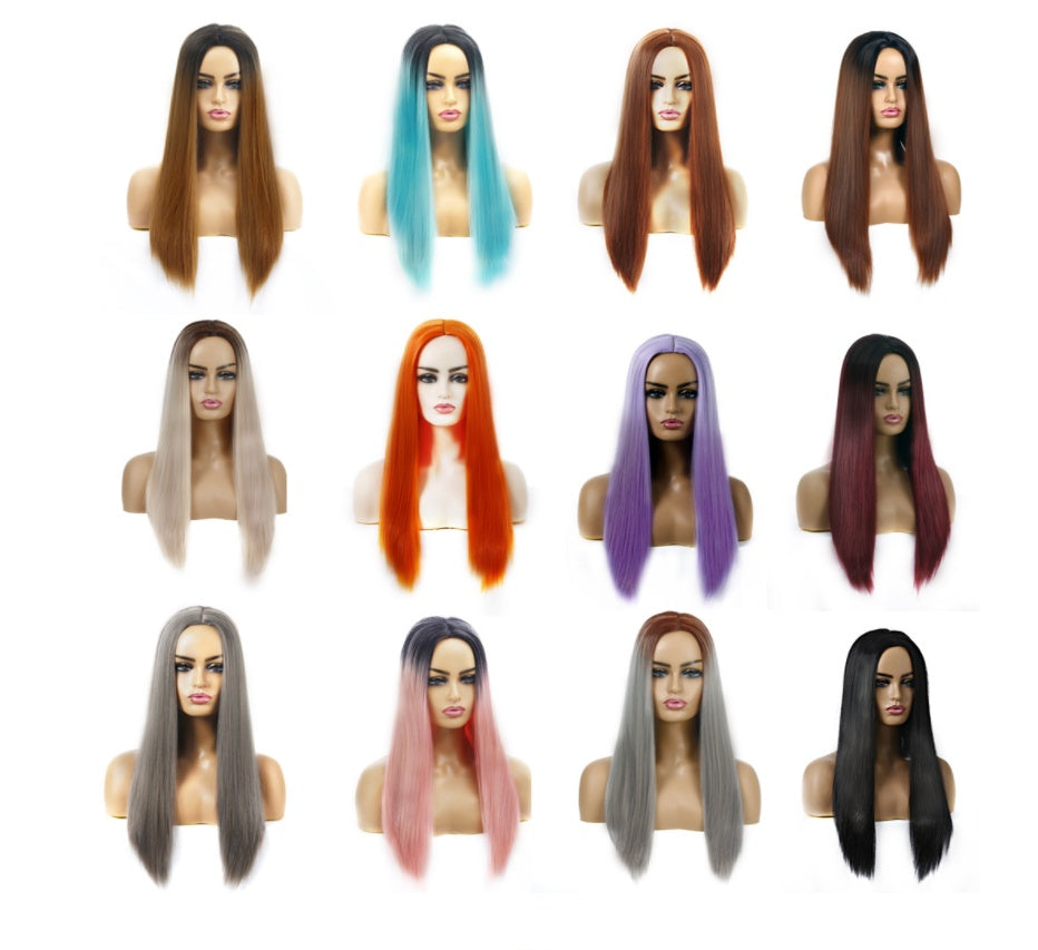 Women's Chemical Fiber Hair Wigs For Long Straight Dyed Hair