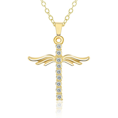 Angel Wings Cross Pendant Necklace For Woman With O Type Stainless Steel Chain Necklace Jewelry Gift