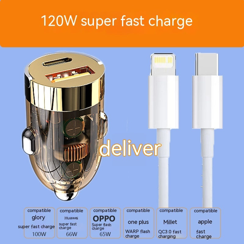 Mini Car Charger Super Fast Charge Head Transparent