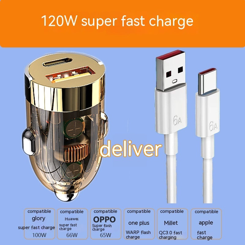 Mini Car Charger Super Fast Charge Head Transparent